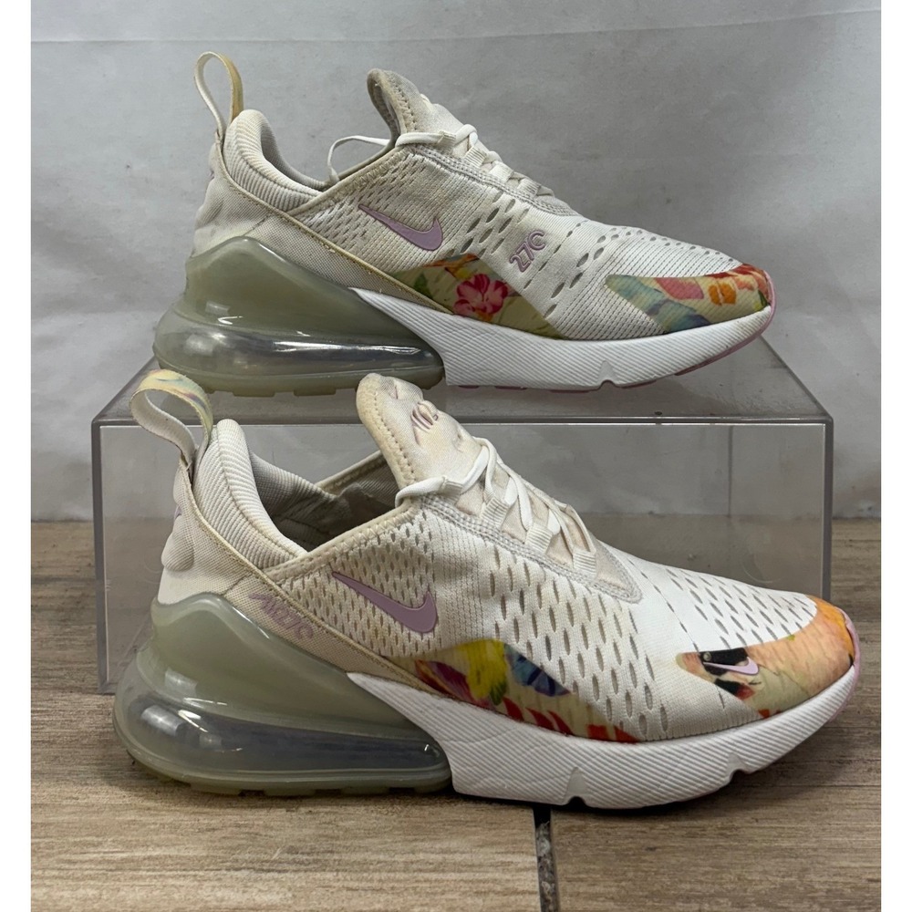 Nike Air Max 270 Floral Running Shoes White Pink Women's Size 7 Sneakers